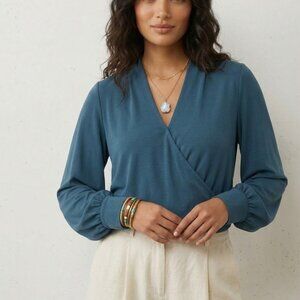 Adrianna Papell Blouse Green Earth Tone Quiet Luxury Coastal Office Chic Size S